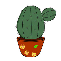 cactus in a brown pot with yellow flower on white background for decorating wallpaper and artworks