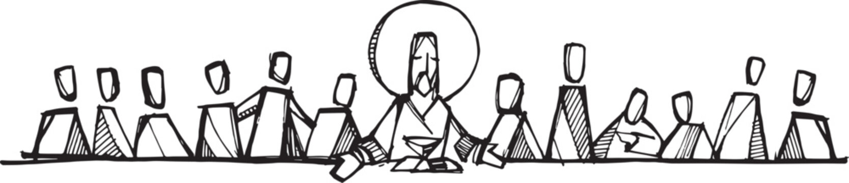 Hand drawn illustration of the last dinner.