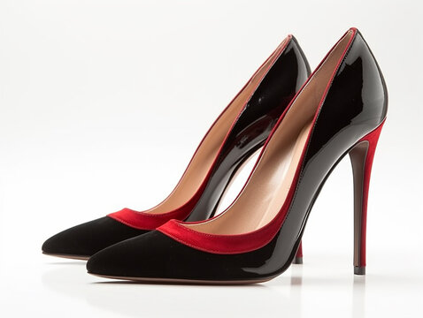 black with red high-heeled shoes on a white background Generative AI