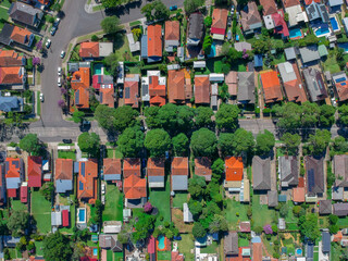 Drone Aerial view of Suburban federation residential house in Sydney NSW Australia