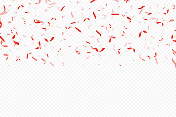 Glittering confetti on a transparent background. Red confetti