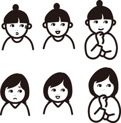 女性のポーズセット線画ベクター