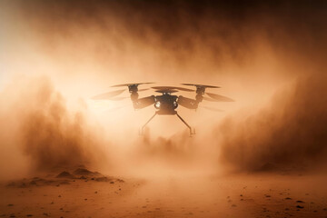 Naklejka na ściany i meble Martian drone exploring the surface of the red planet. Generative AI