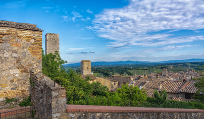 Fototapeta na wymiar cityscape of San Gimignano medieval town with the its medieval tower houses San Gimignano, Siena province,Tuscany region in central Italy - Europe