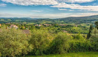 Fototapeta na wymiar San Gimignano countryside with the Tuscany hills in spring season - Tuscany region, Italy,Europe