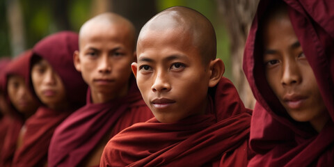Young buddhist monks in Myanmar - obrazy, fototapety, plakaty