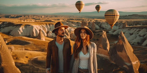 happy couple on Cappadocia. airhot ballon