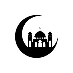 silhouette of mosque and crescent moon celebration concept of islamic holiday