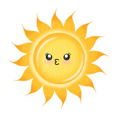 Watercolor sun and emotion face.