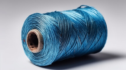 Texture of threads in a spool of blue color on a white background Generative AI
