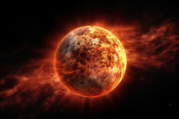 Obraz na płótnie Canvas Glowing planet with red light flares