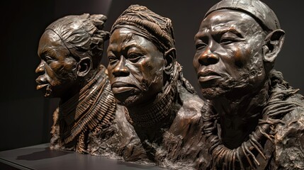 African American sculptors use their creativity and skill to bring life to stone, metal, and other materials, telling stories through their three-dimensional art. Generated by AI.