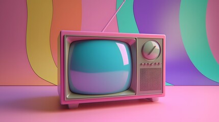 Retro TV receiver colorful illustration. Generative AI