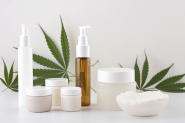Obraz na płótnie Canvas Cannabis CBD THC Beauty & Skin Care Products, Cosmetic Opportunities, from Marijuana, Generative AI