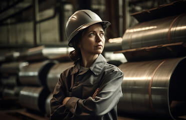 Female welder in an industrial facility - Generatice AI