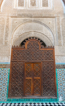 The front door of the Al-Attarine Madrasa in Fez, Morocco.