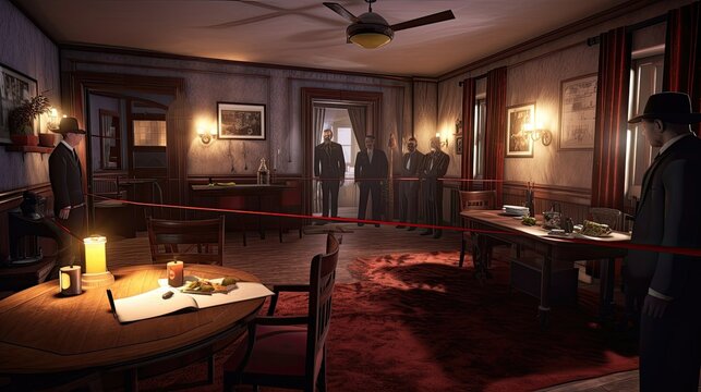 Get ready for an unforgettable evening of mystery and intrigue at an interactive murder mystery party. Generated by AI.