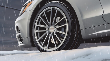 graphical projection of a side view of a wheel in a snowed road