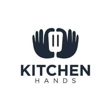 hand with spatula logo icon of cooking and kithen vector illustration
