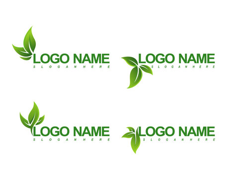 Vector organic green leaf logo design vector template. Ecology set collection design