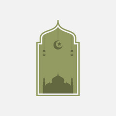 oriental style Islamic windows and arches ramadan concept with mosque, moon and lantern