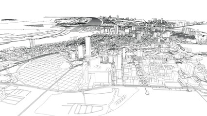 Outline city concept vector. Wire-frame style