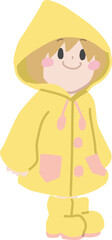 黄色いレインコートを着ている笑顔の子供の主線なしカラーイラスト