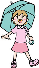 笑顔で傘をさしている女の子のカラーイラスト