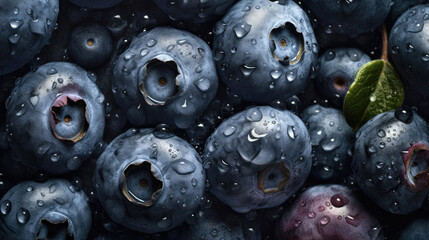 Blueberries, adorned with glistening droplets of water. Generative AI