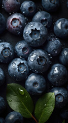 Blueberries, adorned with glistening droplets of water. Generative AI