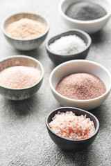 Bowls with assorted speciality salt