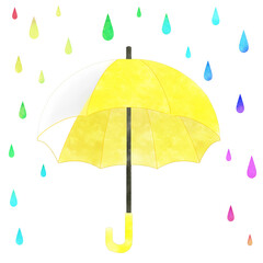 Yellow umbrella with rain drops clipart PNG