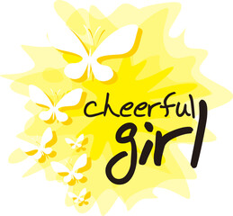 A yellow background with butterflies and the words cheerful girl.