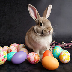 Easter bunny colorful background backdrop festive Easter eggs, generated AI, generated AI, generated, AI