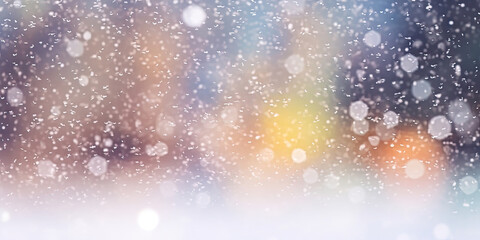 Snow festive Christmas background with soft bokeh gold color, generated AI, generated, AI