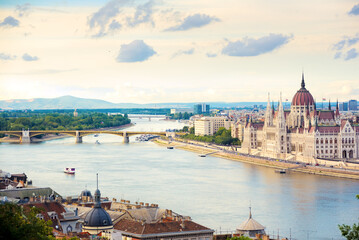 Naklejka na ściany i meble Budapest view featuring Hungarian parliament building
