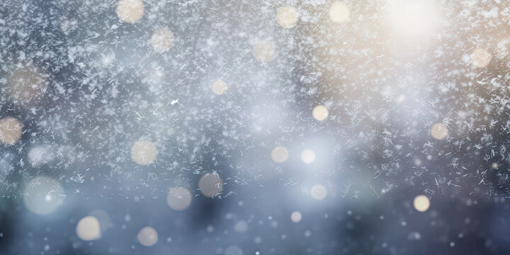 Snow festive Christmas background with soft bokeh blue color, generated AI, generated, AI