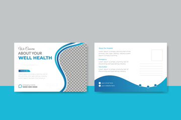 Creative business medical healthcare postcard design template or vector postcard layout