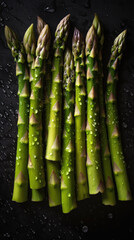 Asparagus, adorned with glistening droplets of water. Generative AI