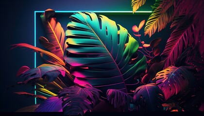 Futuristic jungle in neon cyberpunk style by Generative AI