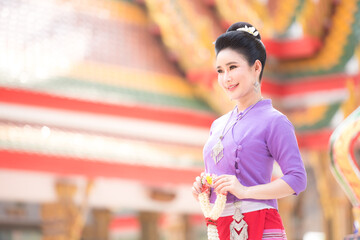 Fototapeta premium Beautiful girl in White Thai dress