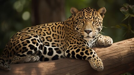 Fototapeta na wymiar Graceful Jaguar Perched on a Tree Branch