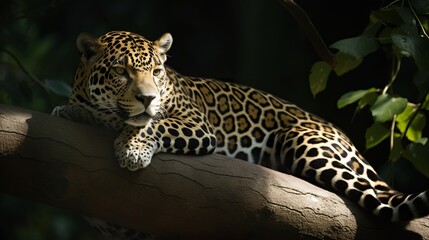 Naklejka na ściany i meble Graceful Jaguar Perched on a Tree Branch