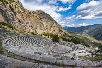 Delphi Ancient Ruins in Greece with Mountains