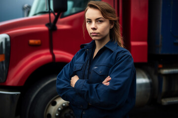 Obraz na płótnie Canvas young female truck driver. Generative AI