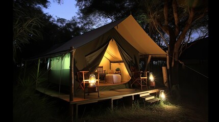 Safari tent, large, strong and durable, a whole tour group can stay comfortably. Which keeps wild animals out of the bottom line