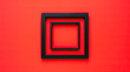 Vintage black square picture frame on a bright solid red color background created with generative AI technology