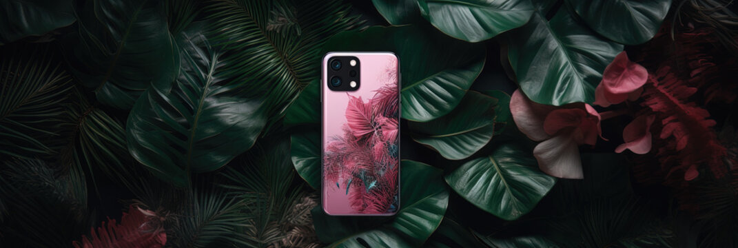 Back of Cell Phone Mockup on a tropical background