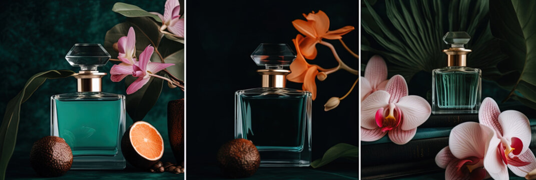 Glass perfume bottle mockup with a classic and elegant combination that exudes luxury and sophistication