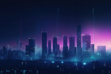 Fototapeta na wymiar Modern City Skyline in Blue and Purple Hues